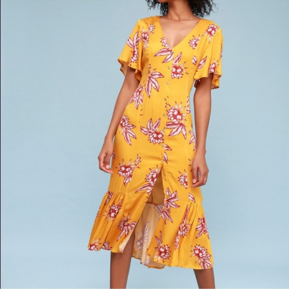 Somedays Lovin Yellow Floral Midi Dress